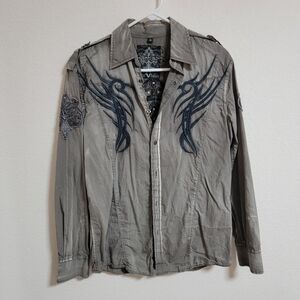 Roar Gray Embellished Shirt with Embroidery